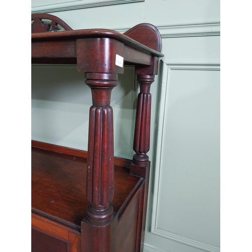 551 - Victorian mahogany dumbwaiter on reeded columns above two doors raised on turned legs {127 cm H x 12... 