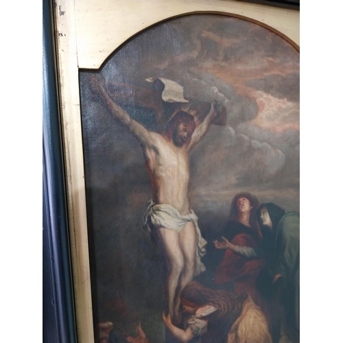 560 - Late 18th C. to early 19th  C. The Crucifixion oil on canvas mounted on ebonised frame {96 cm H x 73... 