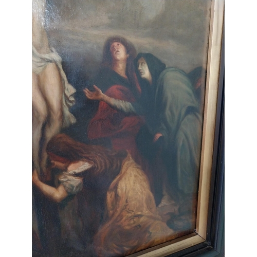 560 - Late 18th C. to early 19th  C. The Crucifixion oil on canvas mounted on ebonised frame {96 cm H x 73... 