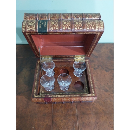 564 - Early 20th C. decanter box in the form of books {19 cm H x 26 cm W x 21 cm D}.