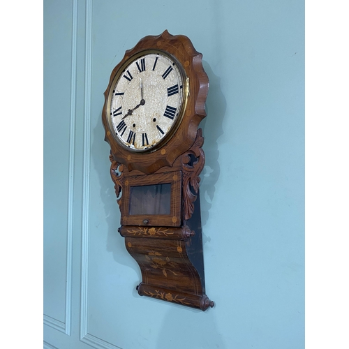 569 - 19th C. American rosewood and satinwood inlaid double scroll drop dial clock {84 cm H x 43 cm W x 14... 