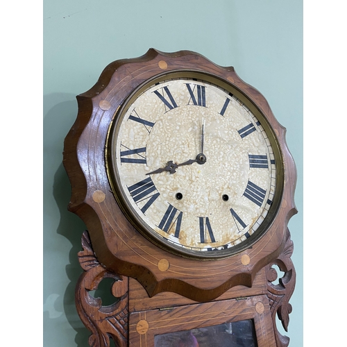 569 - 19th C. American rosewood and satinwood inlaid double scroll drop dial clock {84 cm H x 43 cm W x 14... 