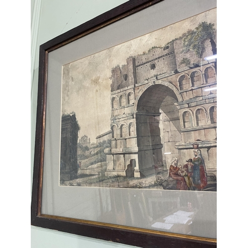 572 - 19th C. Roman scene watercolour mounted in oak frame {55 cm H x 68 cm W}.