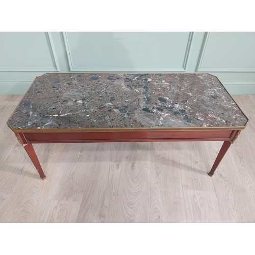 579 - Edwardian French mahogany coffee table with marble top and ormolu mounts raised on tapered legs {47 ... 