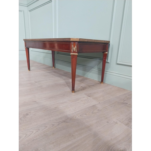 579 - Edwardian French mahogany coffee table with marble top and ormolu mounts raised on tapered legs {47 ... 