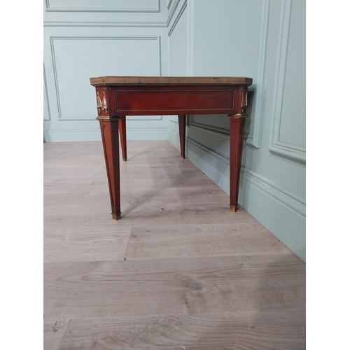 579 - Edwardian French mahogany coffee table with marble top and ormolu mounts raised on tapered legs {47 ... 