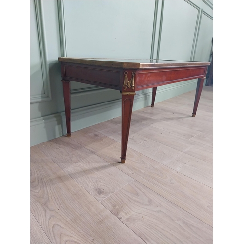 579 - Edwardian French mahogany coffee table with marble top and ormolu mounts raised on tapered legs {47 ... 