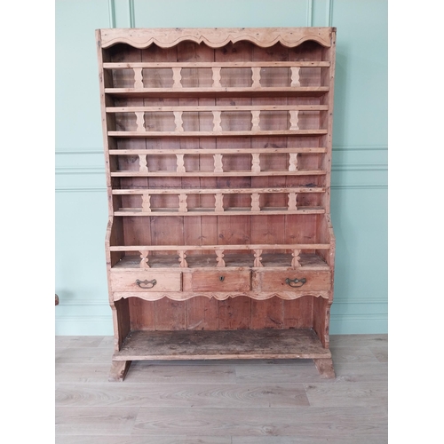 587 - 19th C. stripped pine kitchen dresser {195 cm H x 231 cm W x 43 cm D}.