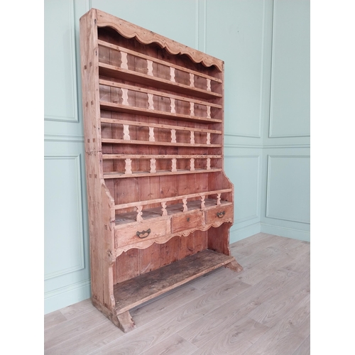 587 - 19th C. stripped pine kitchen dresser {195 cm H x 231 cm W x 43 cm D}.