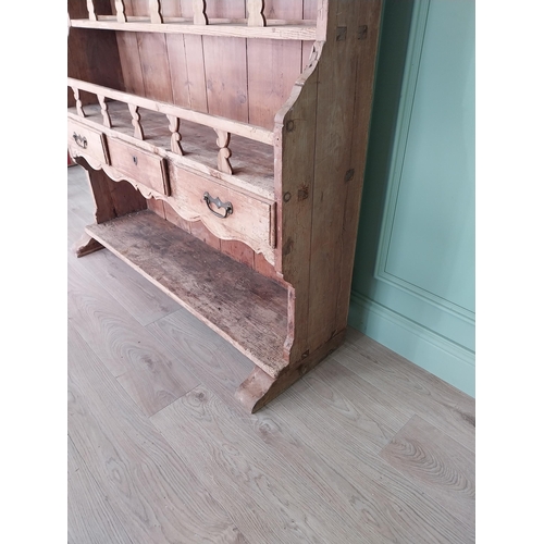 587 - 19th C. stripped pine kitchen dresser {195 cm H x 231 cm W x 43 cm D}.