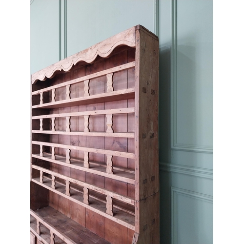 587 - 19th C. stripped pine kitchen dresser {195 cm H x 231 cm W x 43 cm D}.