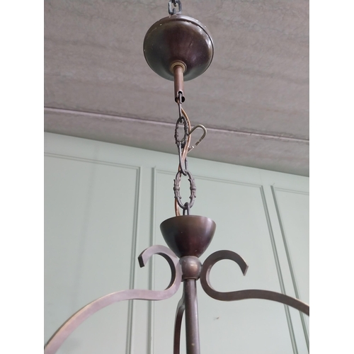 590 - Edwardian French brass and glass hall lantern {63 cm H x 21 cm Dia.}.