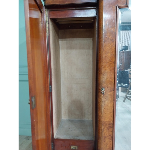 600 - Good quality burr walnut breakfront arch top wardrobe with one mirrored door flanked by two blind do... 