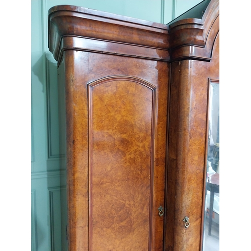 600 - Good quality burr walnut breakfront arch top wardrobe with one mirrored door flanked by two blind do... 