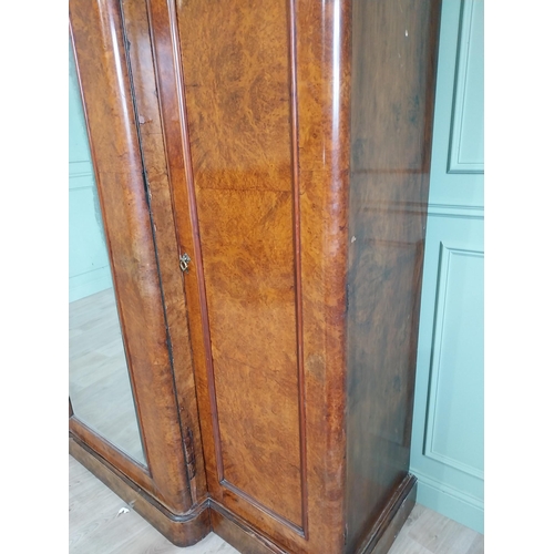 600 - Good quality burr walnut breakfront arch top wardrobe with one mirrored door flanked by two blind do... 