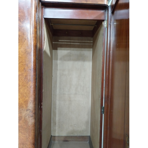 600 - Good quality burr walnut breakfront arch top wardrobe with one mirrored door flanked by two blind do... 