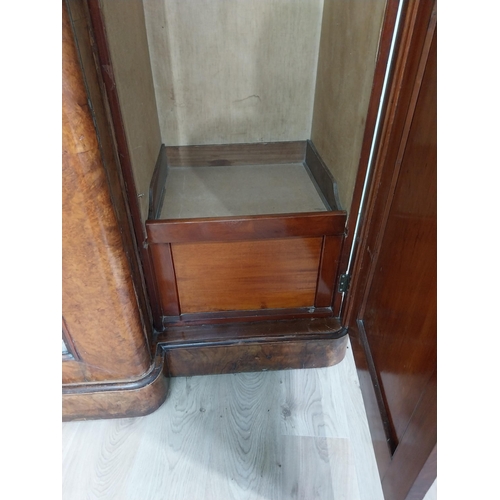 600 - Good quality burr walnut breakfront arch top wardrobe with one mirrored door flanked by two blind do... 