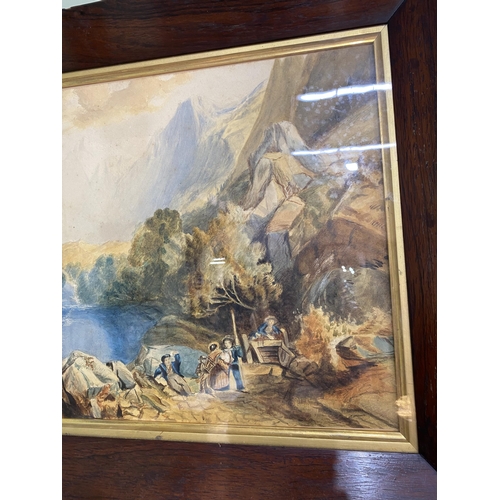 602 - 19th C. mountain scene oil on canvas mounted in rosewood frame {49 cm H x 65 cm W}.