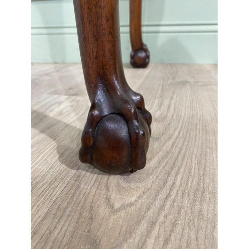 608 - Edwardian mahogany console table raised on carved cabriole legs {87 cm H x 168 cm W x 69 cm D}.