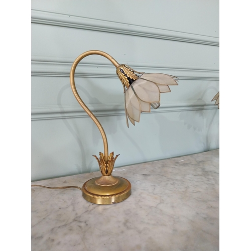 61 - Pair of 1950s gilded brass table lamps with tulip glass shades {35 cm H x 25 cm W x 17 cm D}.