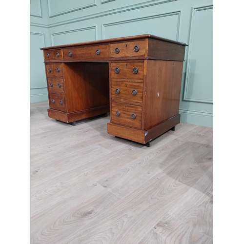 613 - 19th C. mahogany pedestal desk with inset leather top {75 cm H x 121 cm W x 65 cm D}.