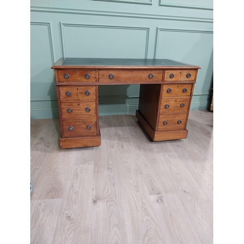 613 - 19th C. mahogany pedestal desk with inset leather top {75 cm H x 121 cm W x 65 cm D}.