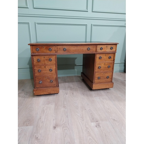 613 - 19th C. mahogany pedestal desk with inset leather top {75 cm H x 121 cm W x 65 cm D}.