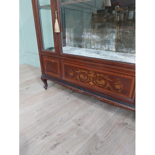 619 - Good quality mahogany and satinwood floor display cabinet raised on cabriole legs {115 cm H x 122 cm... 