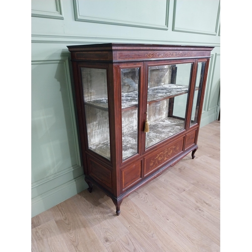 619 - Good quality mahogany and satinwood floor display cabinet raised on cabriole legs {115 cm H x 122 cm... 