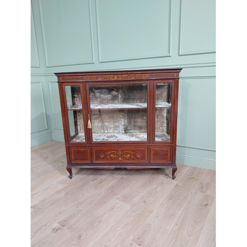 619 - Good quality mahogany and satinwood floor display cabinet raised on cabriole legs {115 cm H x 122 cm... 