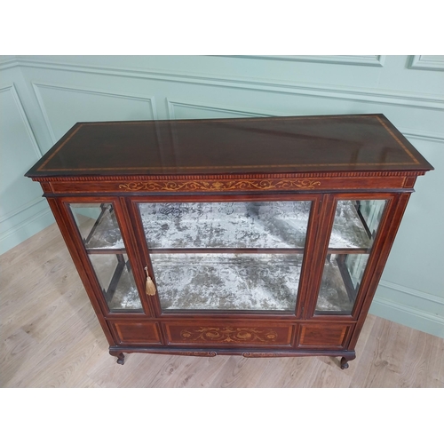 619 - Good quality mahogany and satinwood floor display cabinet raised on cabriole legs {115 cm H x 122 cm... 