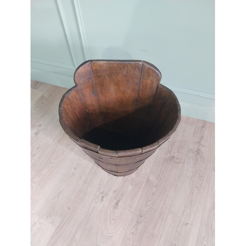 621 - 19th C. French pine metal bound grape carrier - log bucket {70 cm H x 54 cm W x 43 cm D}.