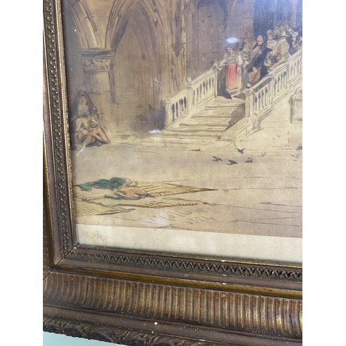 625 - 19th C. Ponte di Rialto Venice watercolour signed  W/C 1851 mounted in giltwood frame {52 cm H x 64 ... 