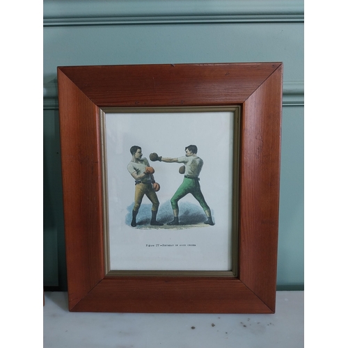 631 - Pair of early 20th C. Boxing coloured prints mounted in pine frames {38 cm H x 32 cm W}.