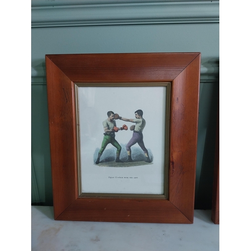 631 - Pair of early 20th C. Boxing coloured prints mounted in pine frames {38 cm H x 32 cm W}.