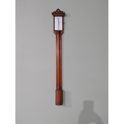 633 - 19th C. mahogany wall barometer {97 cm H x 14 cm W x 8 cm D}.