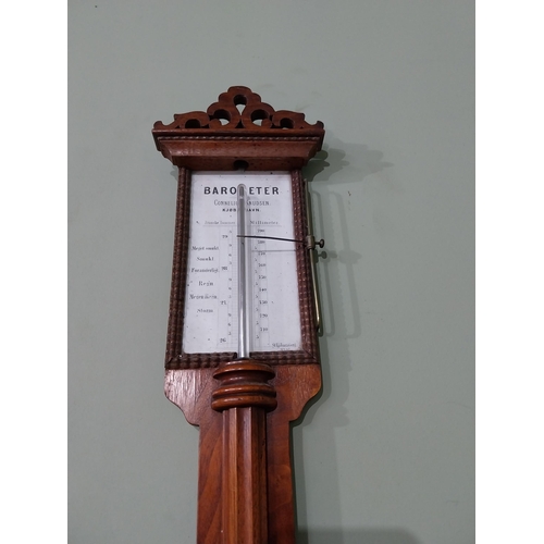 633 - 19th C. mahogany wall barometer {97 cm H x 14 cm W x 8 cm D}.