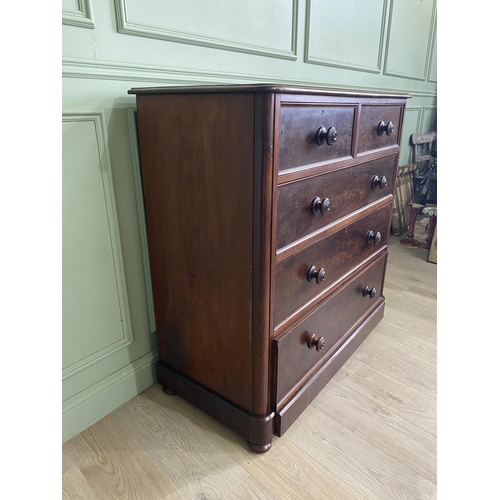 634 - Victorian mahogany chest of drawers with two short drawers over three long graduated drawers raised ... 