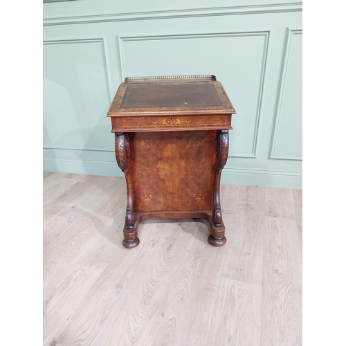 637 - 19th C. burr walnut and inlaid Davenport with fitted interior and brass gallery back {58 cm H x 57 c... 