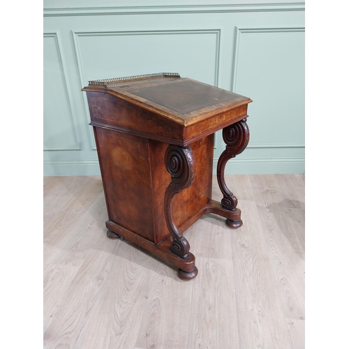 637 - 19th C. burr walnut and inlaid Davenport with fitted interior and brass gallery back {58 cm H x 57 c... 