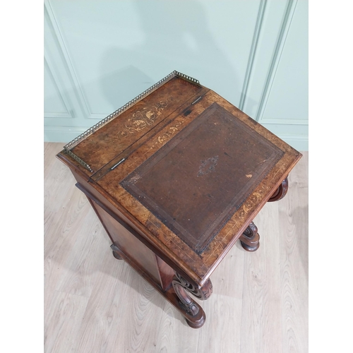 637 - 19th C. burr walnut and inlaid Davenport with fitted interior and brass gallery back {58 cm H x 57 c... 