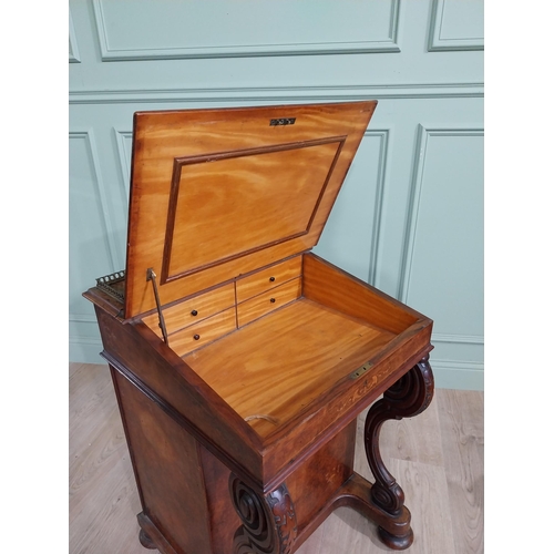 637 - 19th C. burr walnut and inlaid Davenport with fitted interior and brass gallery back {58 cm H x 57 c... 