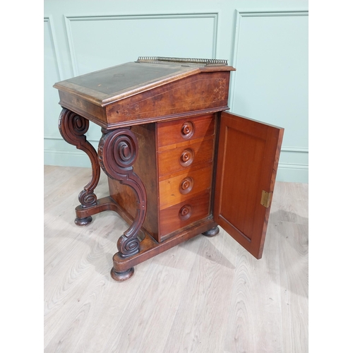 637 - 19th C. burr walnut and inlaid Davenport with fitted interior and brass gallery back {58 cm H x 57 c... 