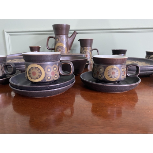 648 - Mid-century thirty piece Denby England ceramic coffee set {Coffee pot 23 cm H x 19 cm W x 10 cm D an... 