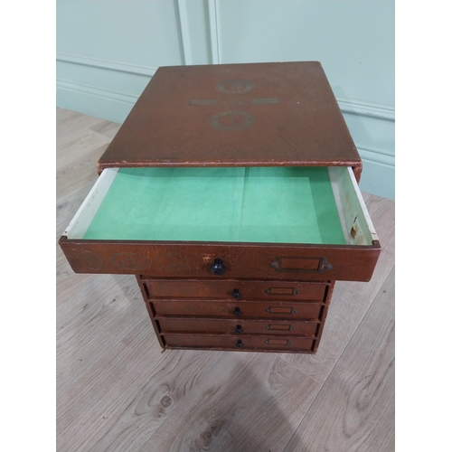 656 - Early 20th C. leather bound Cottons bank of drawers {45 cm H x 31 cm W x 36 cm D}.