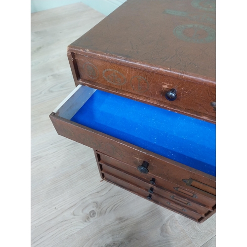 656 - Early 20th C. leather bound Cottons bank of drawers {45 cm H x 31 cm W x 36 cm D}.