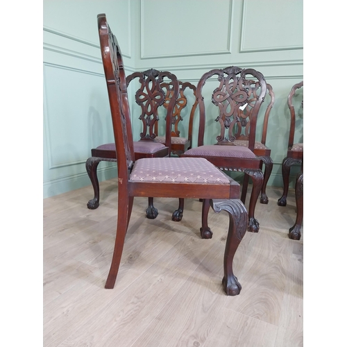 658 - Set of ten Edwardian mahogany dining room chairs with upholstered seats raised on cabriole legs in t... 