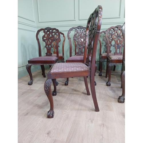 658 - Set of ten Edwardian mahogany dining room chairs with upholstered seats raised on cabriole legs in t... 