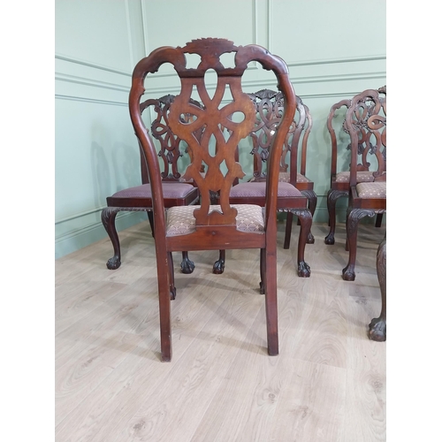 658 - Set of ten Edwardian mahogany dining room chairs with upholstered seats raised on cabriole legs in t... 