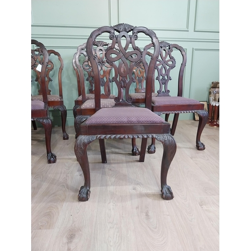 658 - Set of ten Edwardian mahogany dining room chairs with upholstered seats raised on cabriole legs in t... 